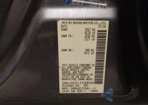 2018 Nissan Altima 2.5 Sr из США, поврежденный, VIN 1N4AL3AP5JC259808